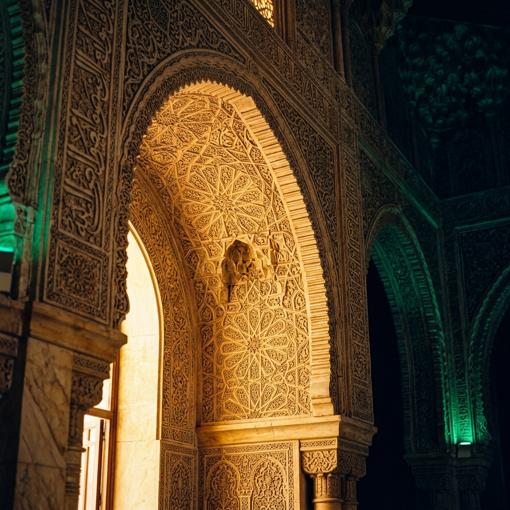 Sunlight on ornate mosque arches symbolising ethical finance principles
